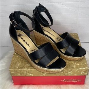 American Rag Tarrah Black Wedge Sandal 9.5 M